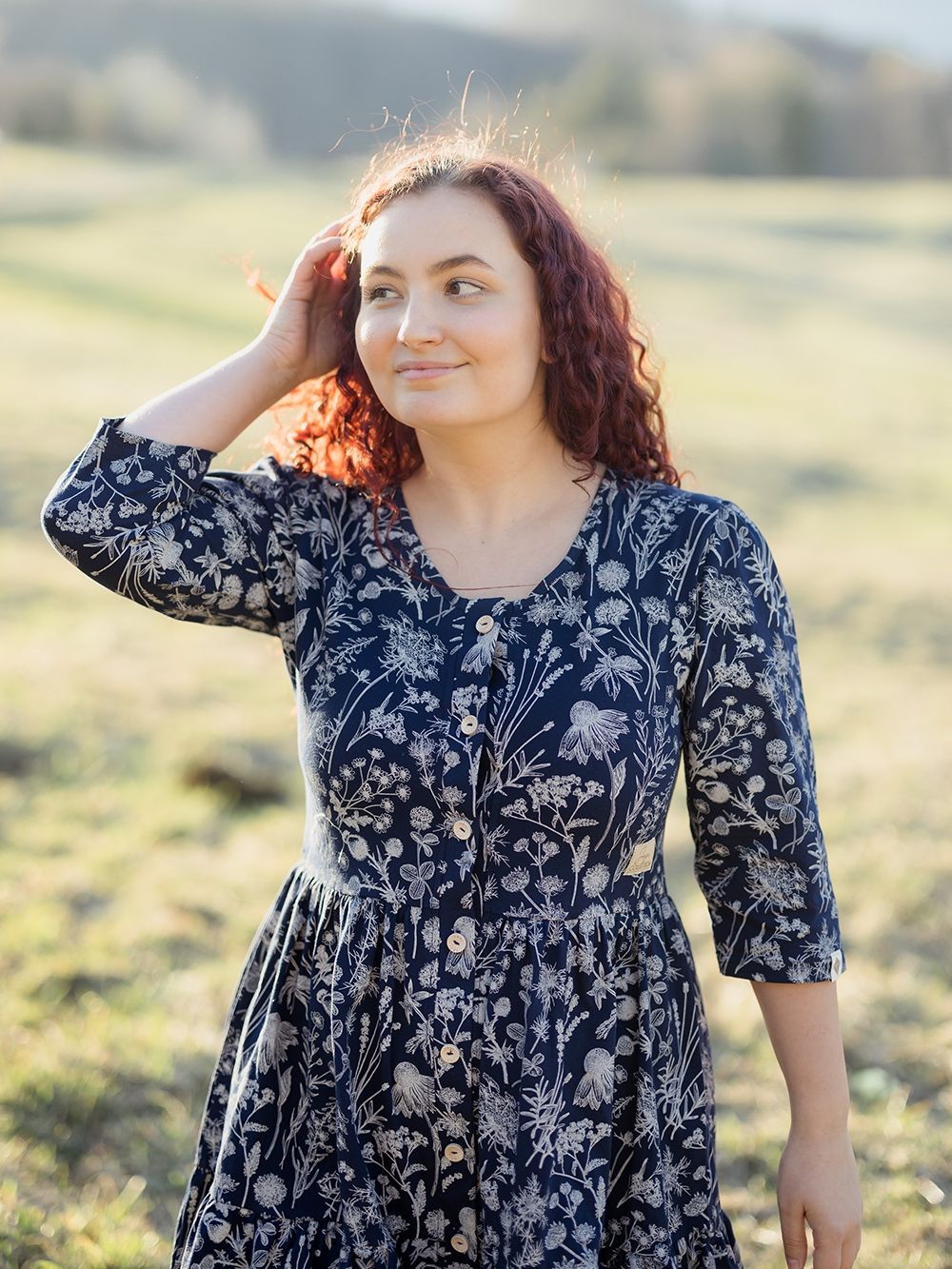 3/4 sleeved women's flounce dress  HERBARIUM