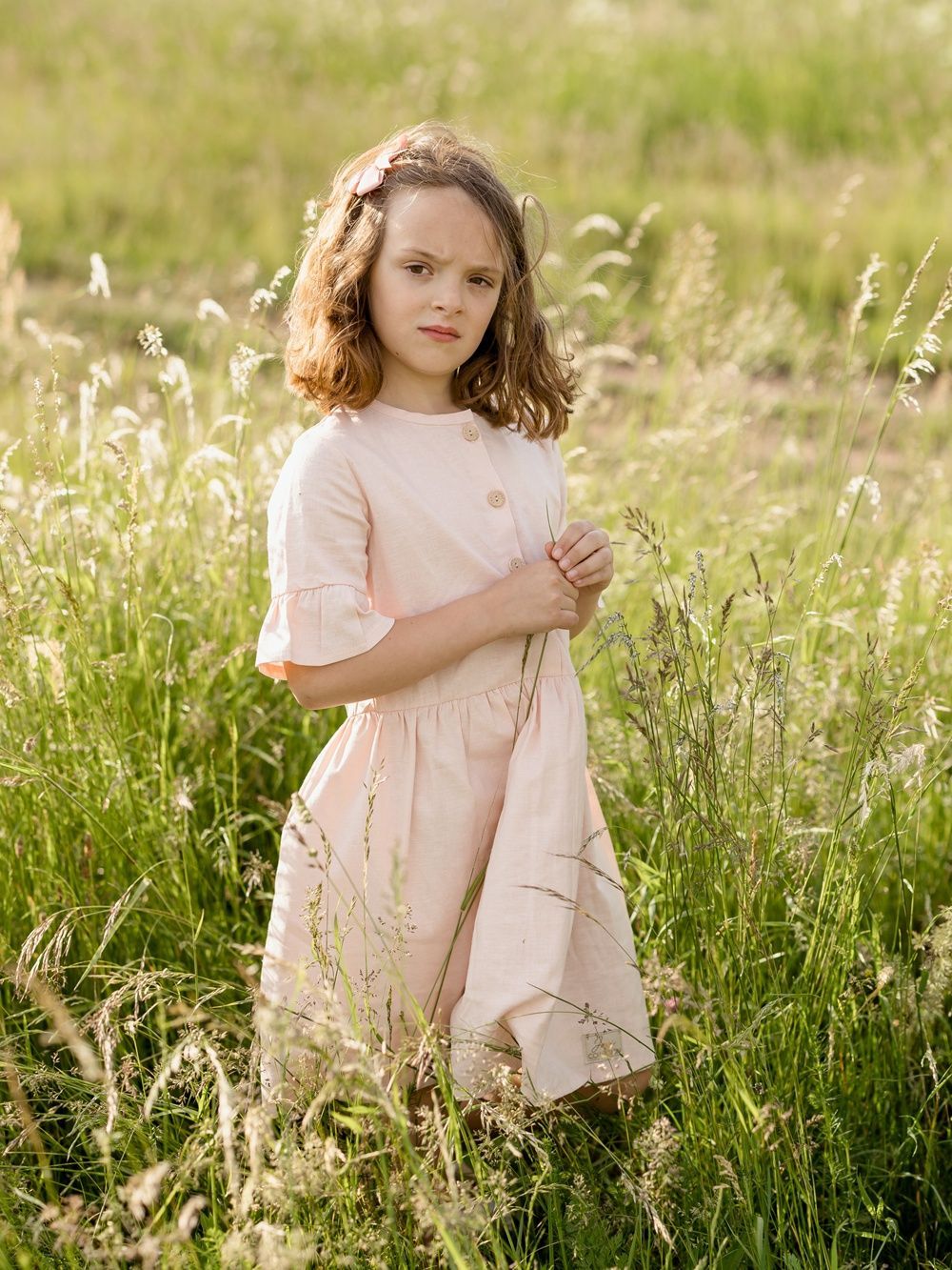 ružové ľanové šaty pre dievčatá