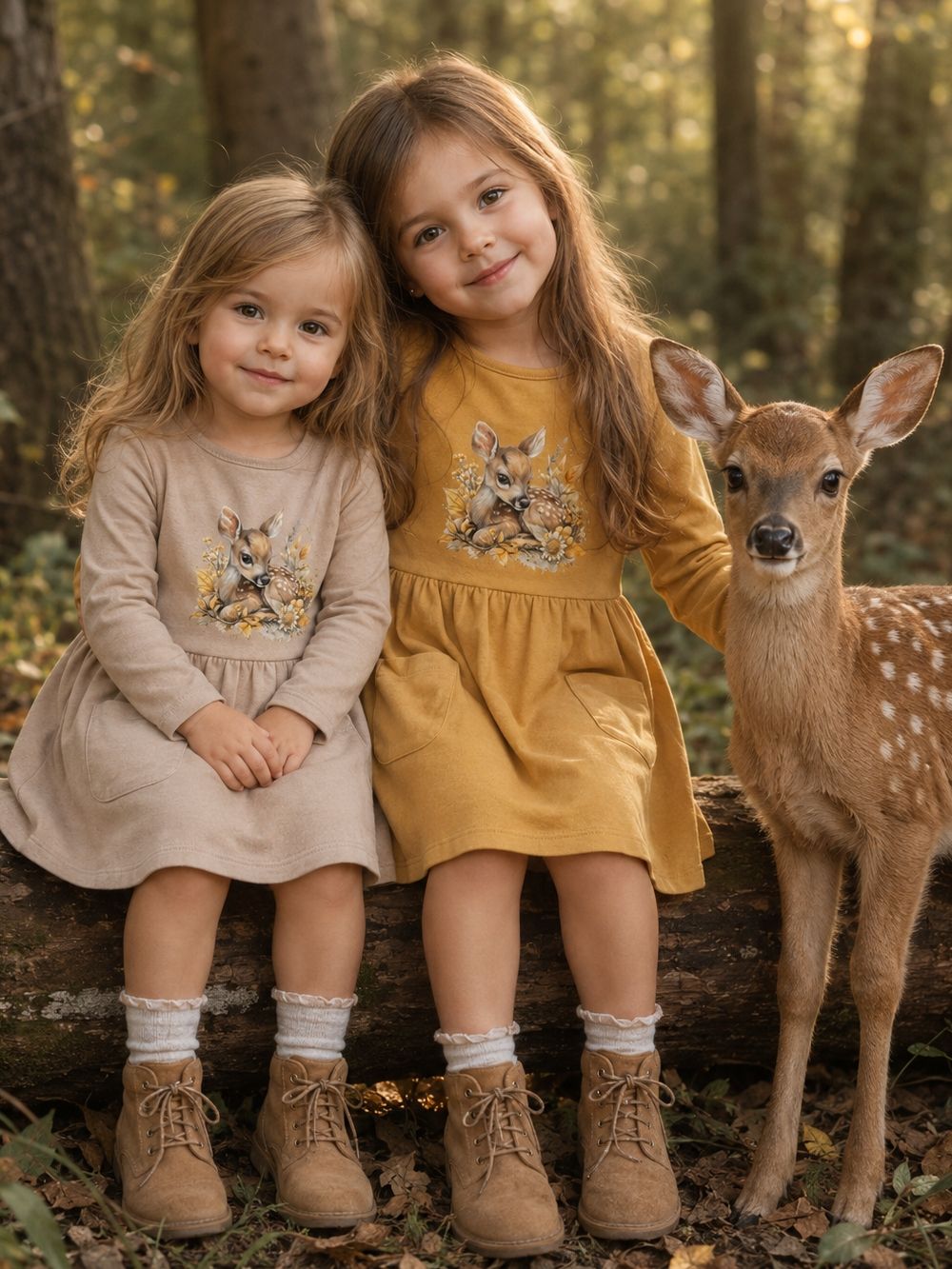 Girls' CUTE FAWN long-sleeved dress