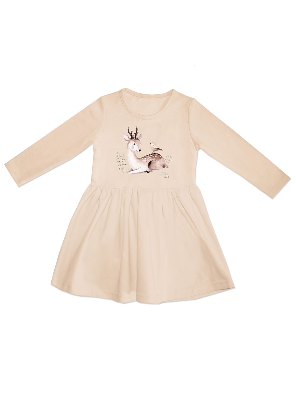 Girls' DEER and BIRD long-sleeved dress