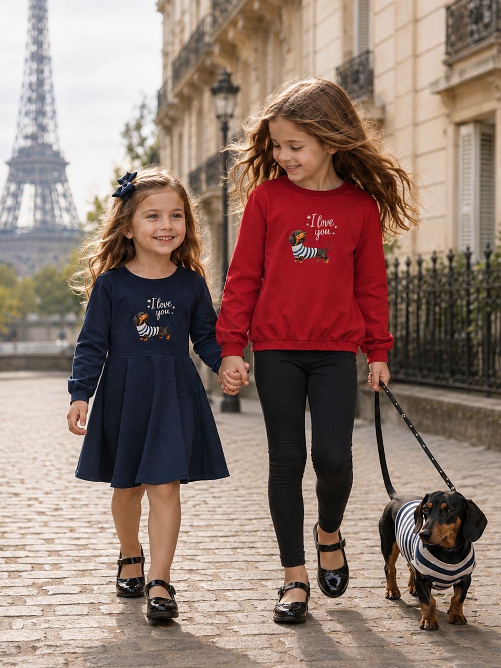 Girls' I LOVE YOU long-sleeved dress