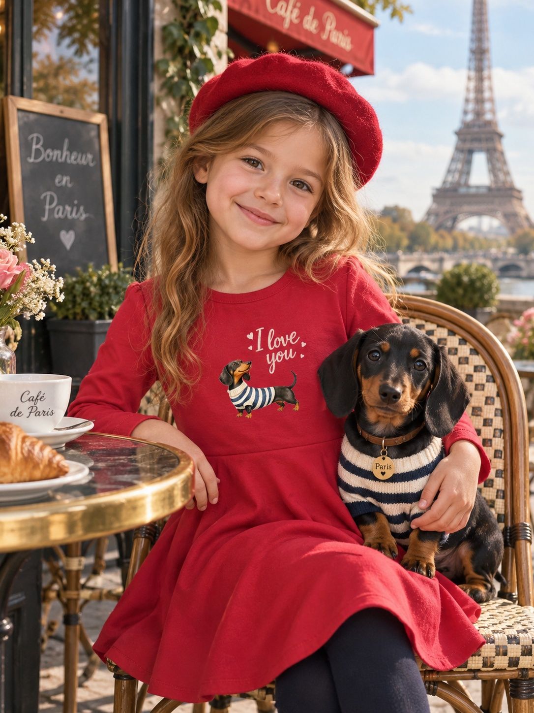 Girls' I LOVE YOU long-sleeved dress