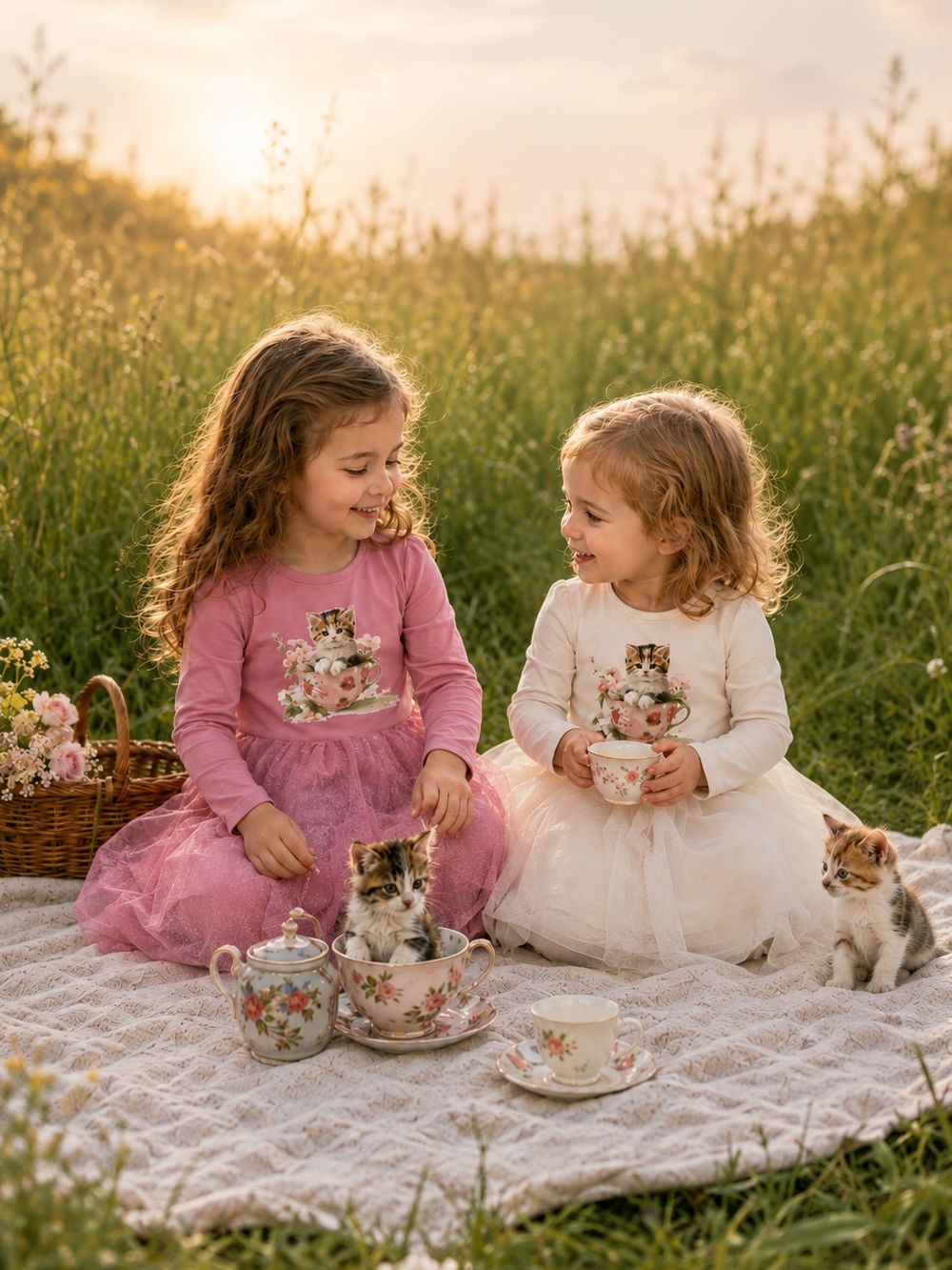 Girls' long-sleeve tulle dress CAT and CUP