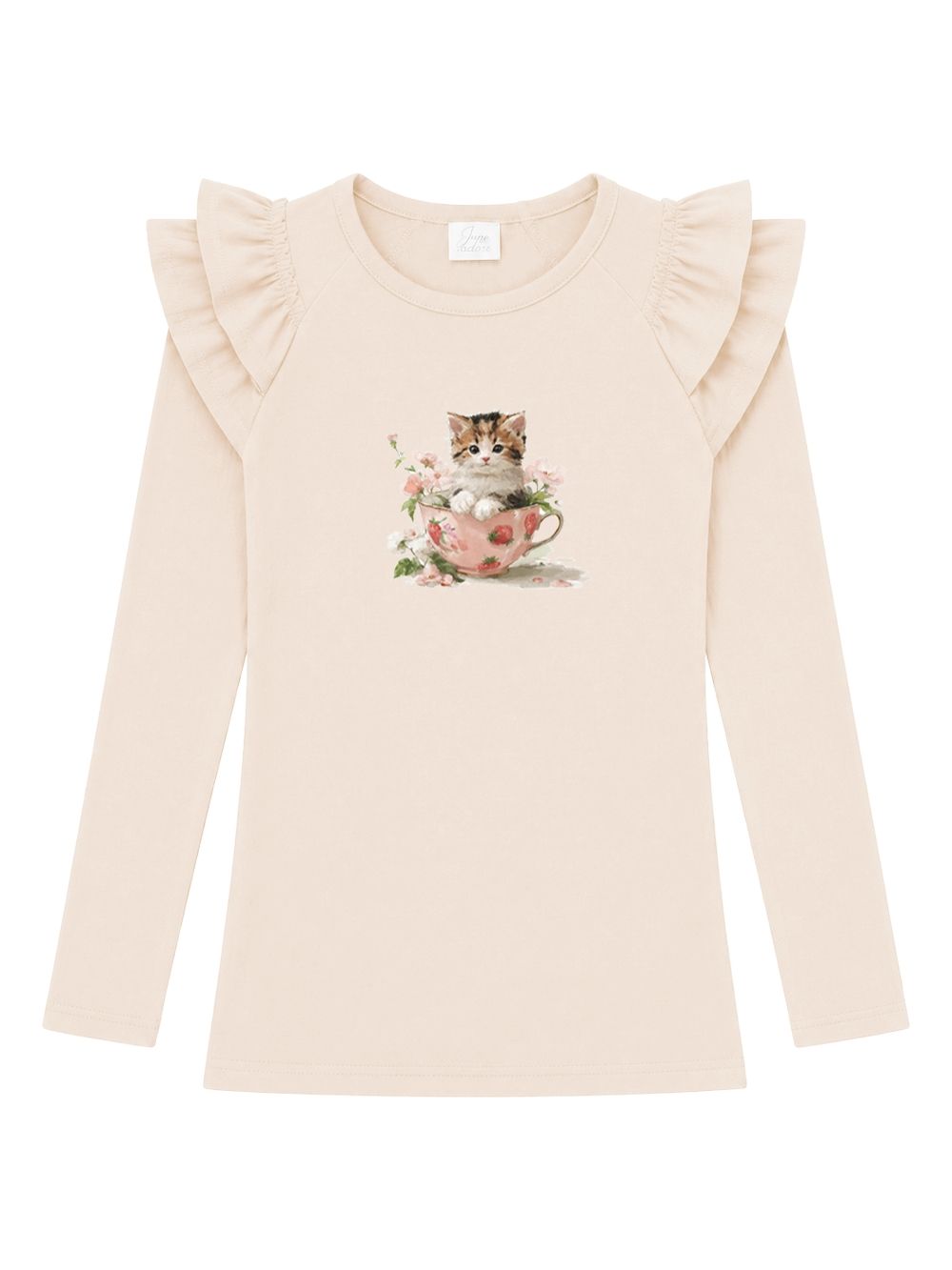 Girls' long-sleeved T-shirt CAT and CUP