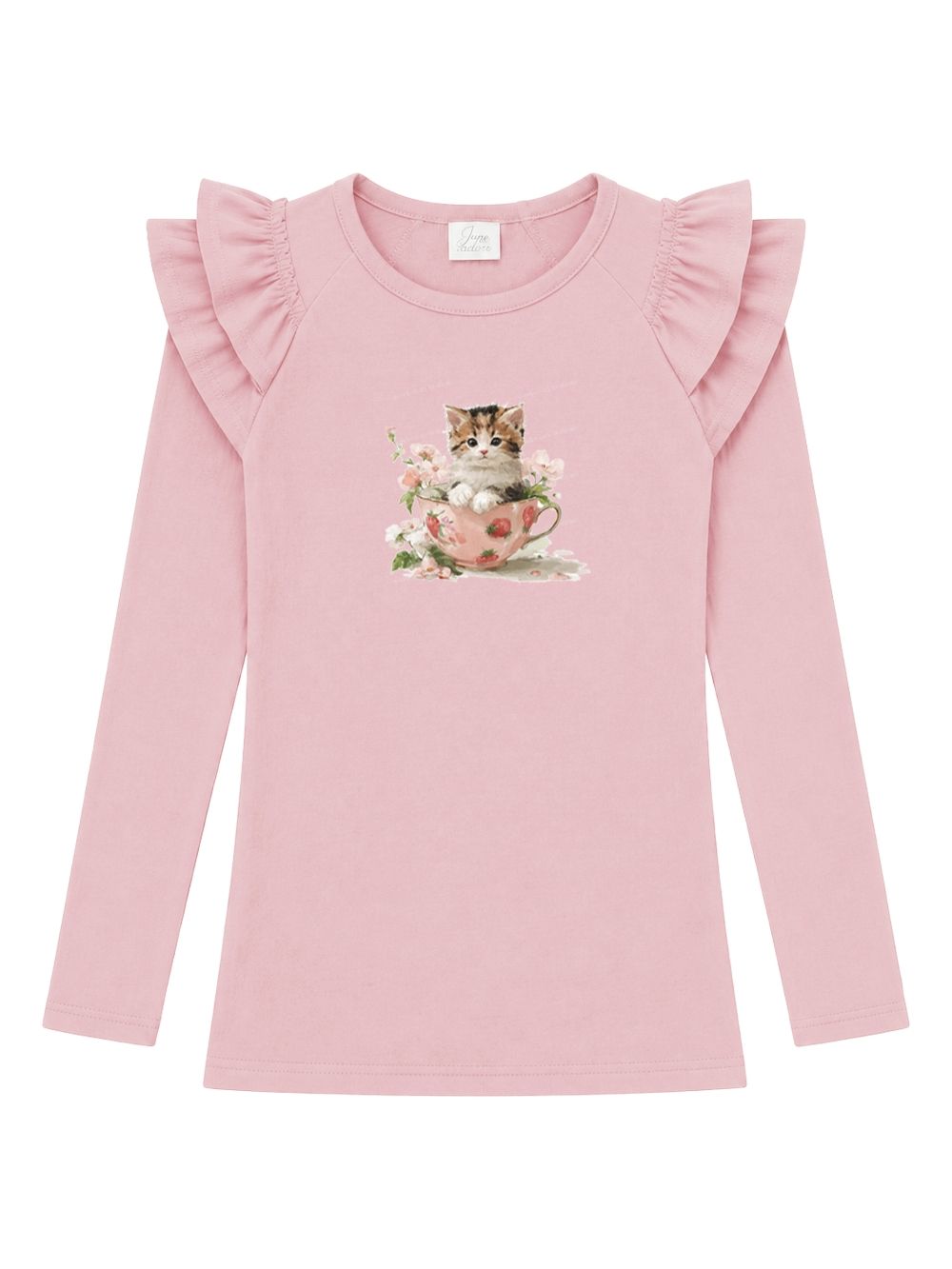 Girls' long-sleeved T-shirt CAT and CUP