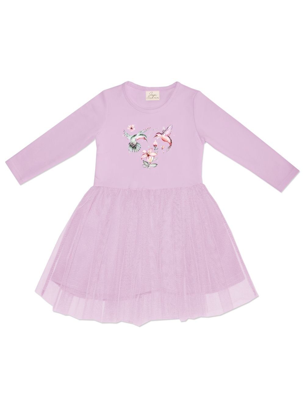 Girls' tulle BIRDS dress with long sleeves