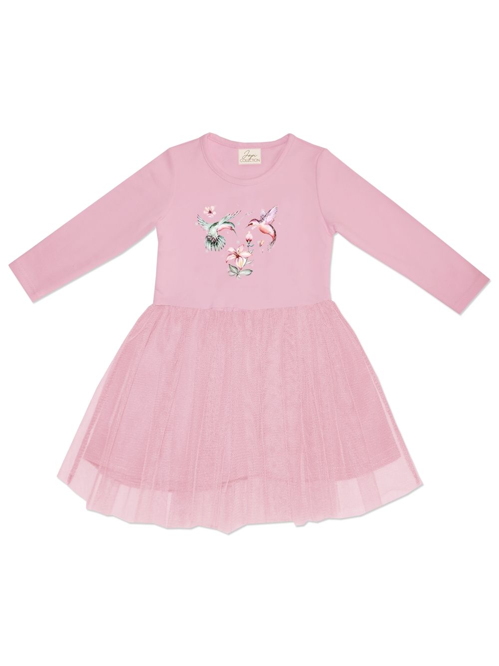 Girls' tulle BIRDS dress with long sleeves