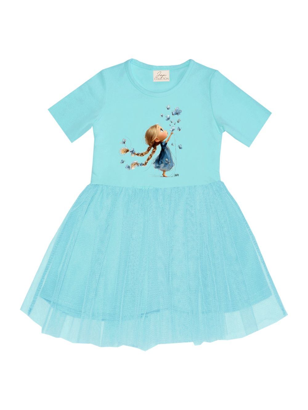 Girls' tulle dress with short sleeves GIRL and BUTTERFLIES