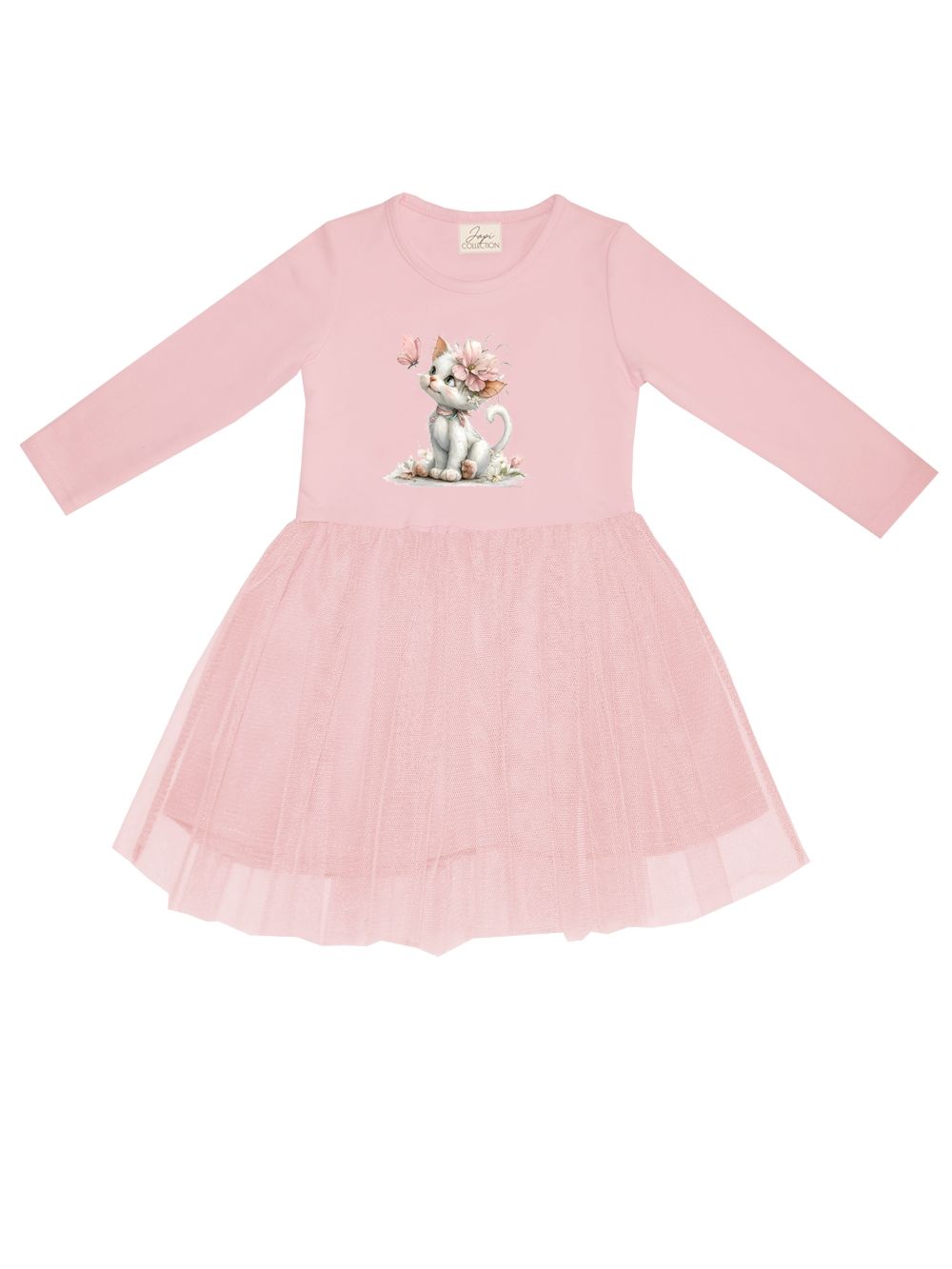 Girls' tulle SWEET CAT dress with long sleeves