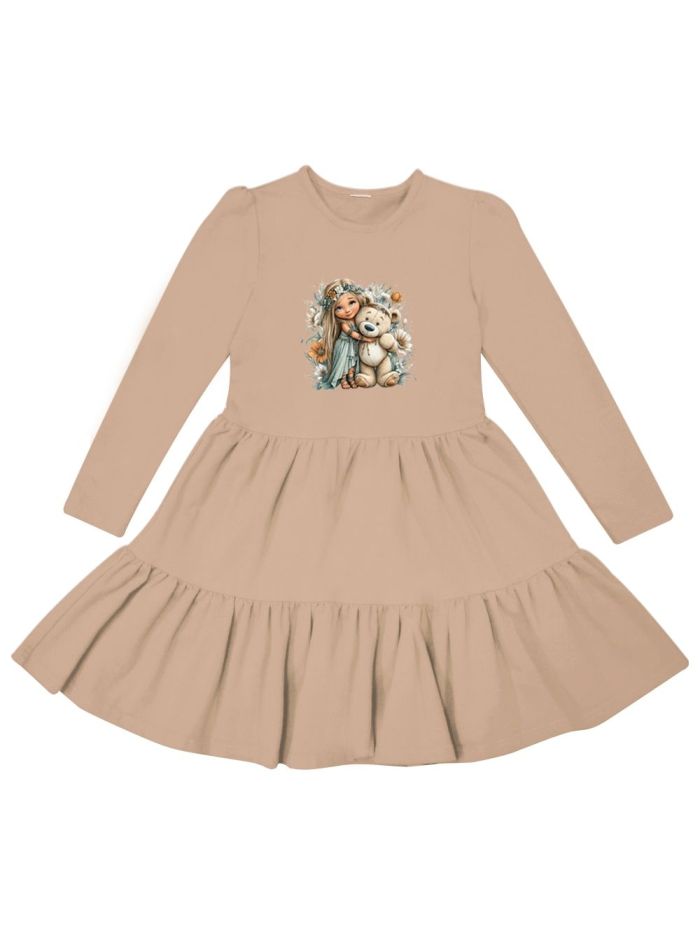 Girls' GIRL and TEDDY long-sleeved dress
