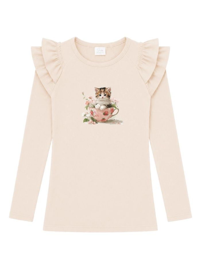 Girls' long-sleeved T-shirt CAT and CUP
