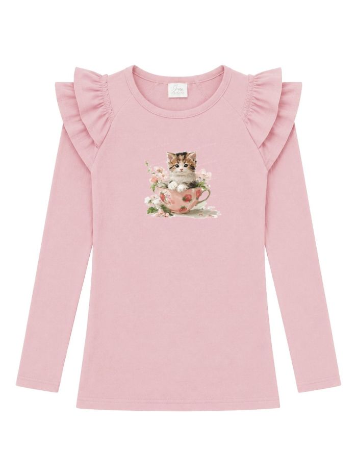 Girls' long-sleeved T-shirt CAT and CUP
