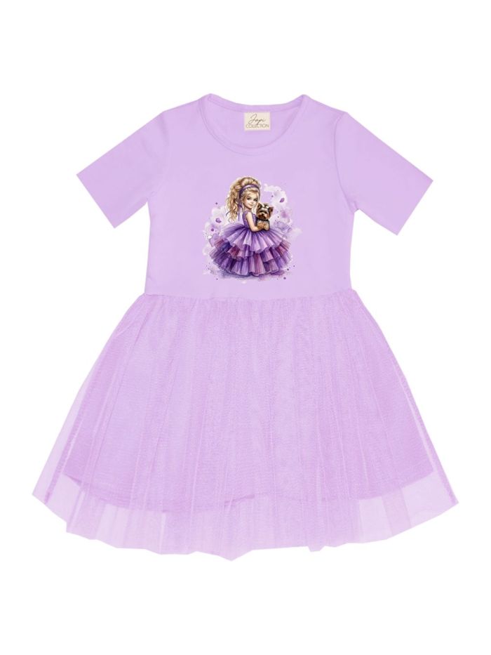 Girls' tulle dress with short sleeves AMETHYST GIRL