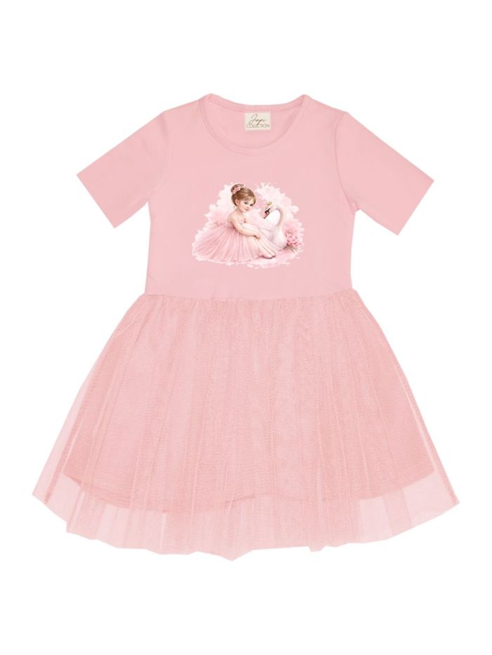 Girls' tulle dress with short sleeves GIRL and SWAN
