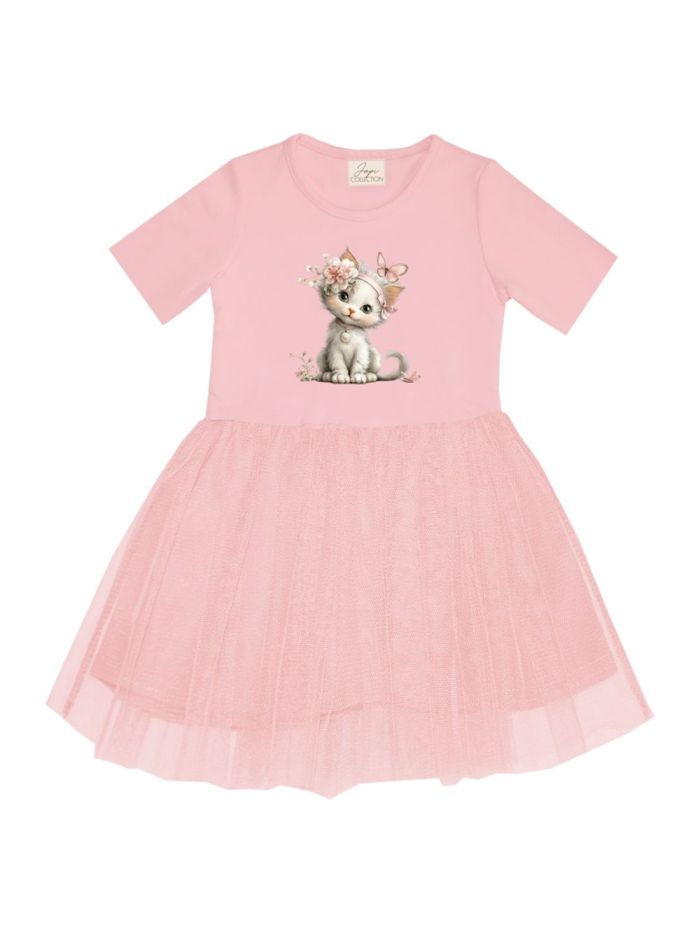 Girls' tulle dress with short sleeves SWEET CAT
