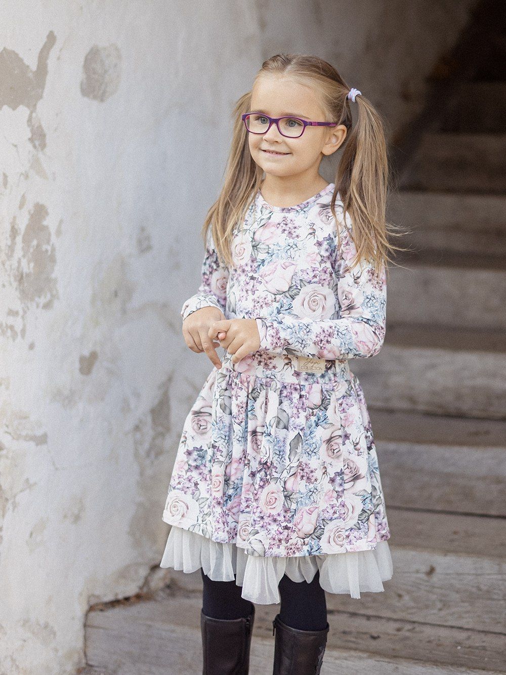 Long-sleeved dress with tulle GARDEN