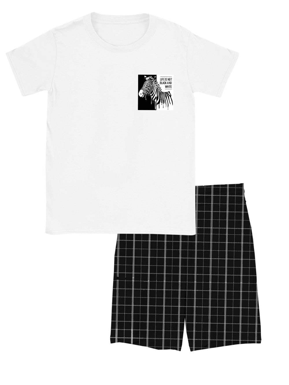 Men's short-sleeved pajamas BLACK and WHITE