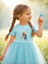 Girls' tulle dress with short sleeves GIRL and BUTTERFLIES