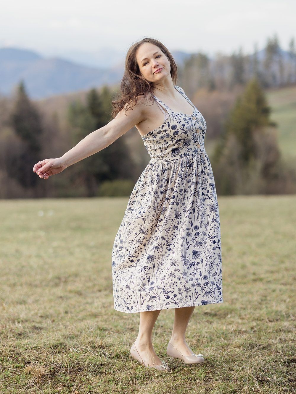 Women's dress with straps HERBARIUM